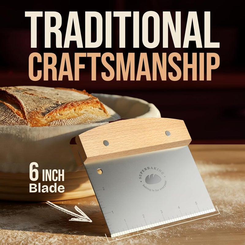 Superbaking Dough Scraper - 6" Wooden Bench Scraper - Dough Cutter with Ruler - Pastry & Cake Scraper - Kitchen Tools Sourdough Baking Supplies - Bread Making Tools & Accessories for Home Bakers - Image 5